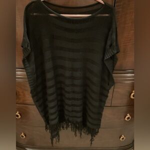 Black Striped Fringe Poncho